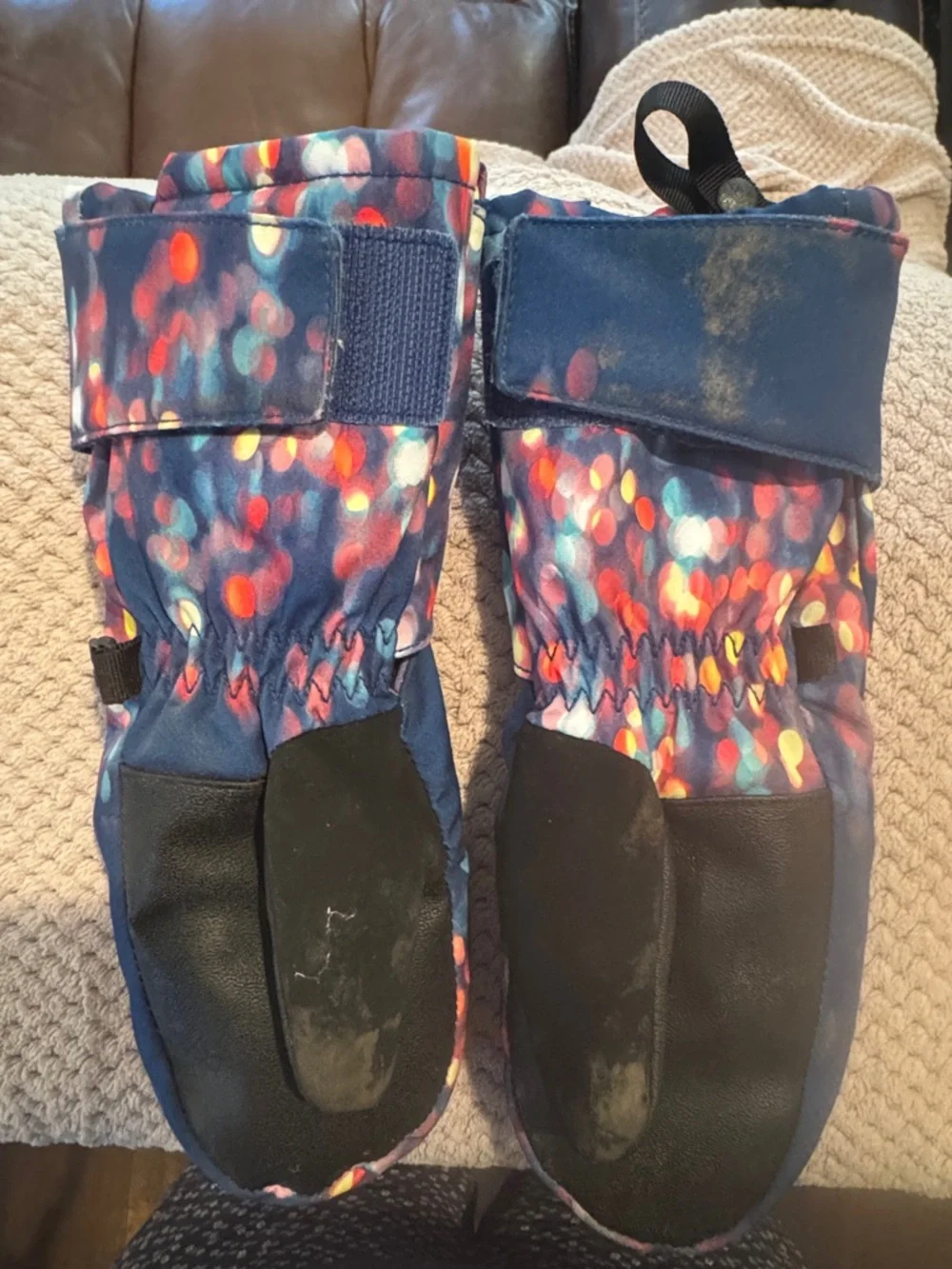 Spyder Kids Navy Mittens with Multicolor Light-Spot Print